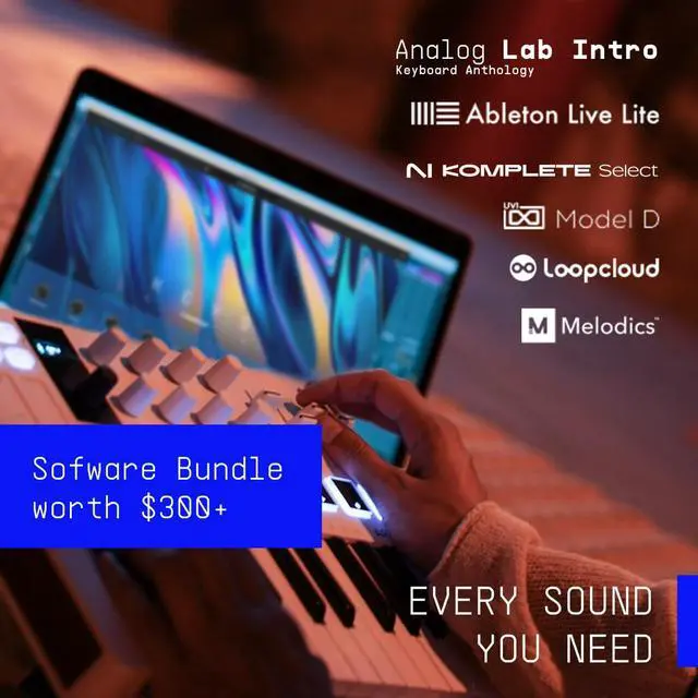 Alt view image 2 of 6 - Arturia MiniLab 3 - Universal MIDI Controller for Music Production, with All-in-One Software Package - 25 Keys, 8 Multi-Color Pads - White (MiniLab 3 Only, Deep Black)