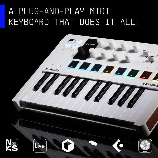 Alt view image 4 of 6 - Arturia MiniLab 3 - Universal MIDI Controller for Music Production, with All-in-One Software Package - 25 Keys, 8 Multi-Color Pads - White (MiniLab 3 Only, Deep Black)