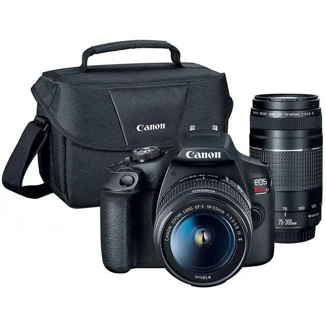 Alt view image 2 of 7 - Canon EOS Rebel T7 DSLR Camera with EF18-55mm + EF 75-300mm Double Zoom Kit 2727C021 Bundle with Sandisk 128GB Memory Card, Deco Essentials Camera Bag and Photography Guidebook