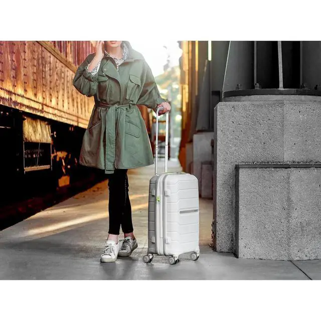 Alt view image 4 of 7 - Samsonite Freeform 2-Piece Luggage Set - Carry-On & Large Checked Luggage with Dual Spinner Wheels - Durable Polypropylene Hardshell - TSA Lock, Airline-Approved - Expandable Hard Shell - White/Grey