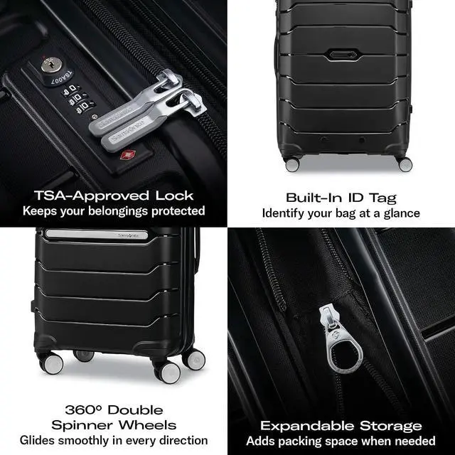 Alt view image 5 of 5 - Samsonite Freeform 2-Piece Luggage Set - Carry-On & Large Checked Luggage with Dual Spinner Wheels - Durable Polypropylene Hardshell - TSA Lock, Airline-Approved - Expandable Hard Shell Black