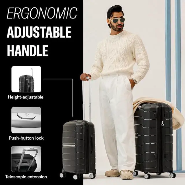 Alt view image 3 of 5 - Samsonite Freeform 2-Piece Luggage Set - Carry-On & Large Checked Luggage with Dual Spinner Wheels - Durable Polypropylene Hardshell - TSA Lock, Airline-Approved - Expandable Hard Shell Black