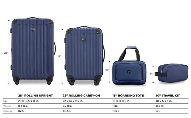 Alt view image 2 of 7 - Travelers Club Midtown Hardside 4-Piece Luggage Travel Set, Navy Blue