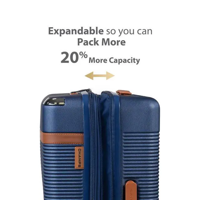 Alt view image 5 of 7 - CHAMPS 'VINTAGE III COLLECTION' 3-PIECE EXPANDABLE HARDSIDE SPINNER LUGGAGE SET WITH USB PORT (NAVY)