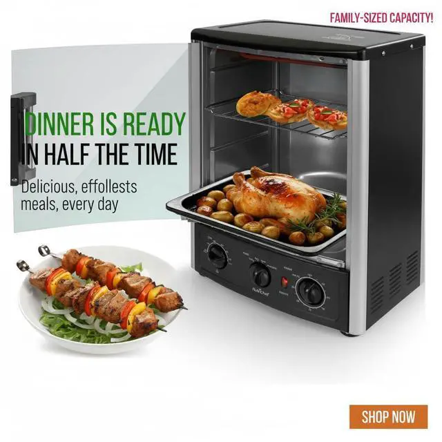 Alt view image 3 of 7 - NutriChef Multi-Function Rotisserie Countertop Oven | 24 Quart Vertical Glass Door Convection Oven, for Rotisserie Roasting & Broiling | Timer & Temperature Control | 13.4 x 12.2 x 18.9