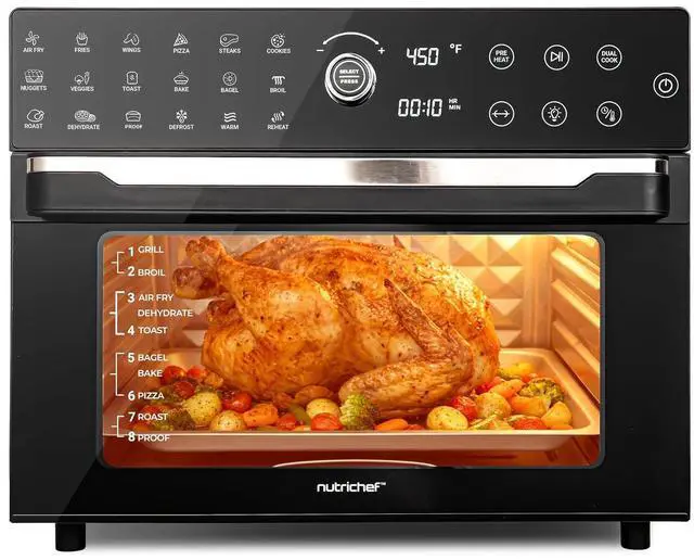 Main image of NutriChef 32 Quart Air Fryer & Oven | Digital Airfryer with 20 Presets, Dual Cook, Rotisserie, Bake & More | Multi-Function Convection Countertop Oven | Large Capacity | 18" x 17" x 14 | Black