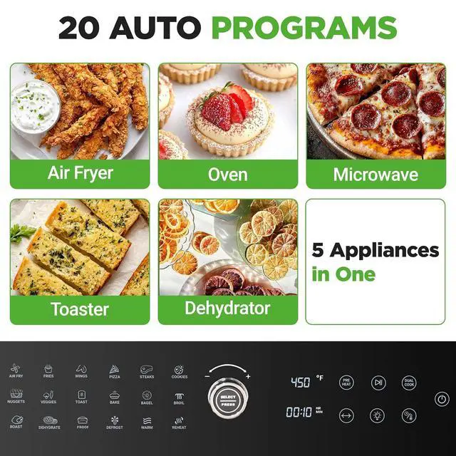 Alt view image 3 of 7 - NutriChef 32 Quart Air Fryer & Oven | Digital Airfryer with 20 Presets, Dual Cook, Rotisserie, Bake & More | Multi-Function Convection Countertop Oven | Large Capacity | 18" x 17" x 14 | Black