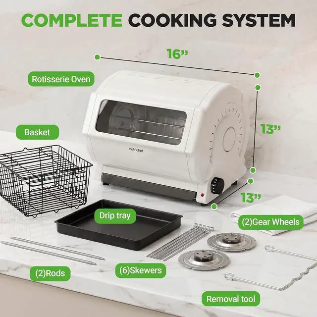 Alt view image 7 of 7 - NutriChef Horizontal Rotating Shawarma Oven | Rotisserie, Shawarma & Kebab Machine | Includes Large 22.4 Quart Capacity, 3-Hour Timer & 6 Kebab Skewers | Ideal for Chicken,Turkey & Lamb | White
