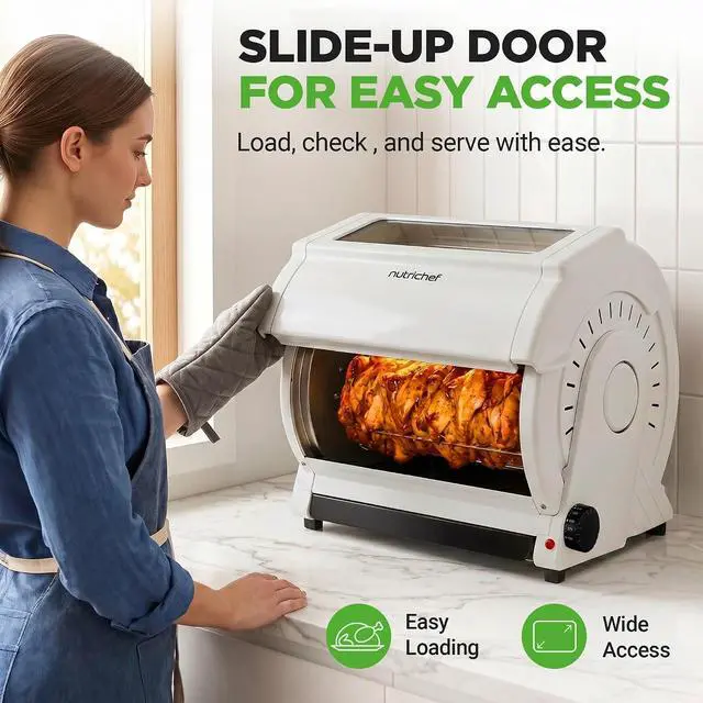 Alt view image 4 of 7 - NutriChef Horizontal Rotating Shawarma Oven | Rotisserie, Shawarma & Kebab Machine | Includes Large 22.4 Quart Capacity, 3-Hour Timer & 6 Kebab Skewers | Ideal for Chicken,Turkey & Lamb | White