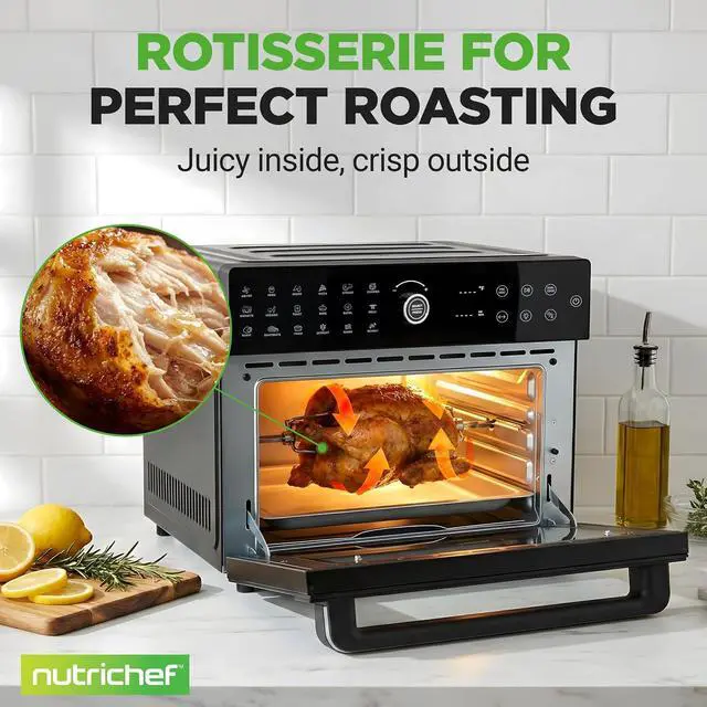 Alt view image 5 of 7 - NutriChef 32 Quart Air Fryer & Oven | Digital Airfryer with 20 Presets, Dual Cook, Rotisserie, Bake & More | Multi-Function Convection Countertop Oven | Large Capacity | 18" x 17" x 14 | Black