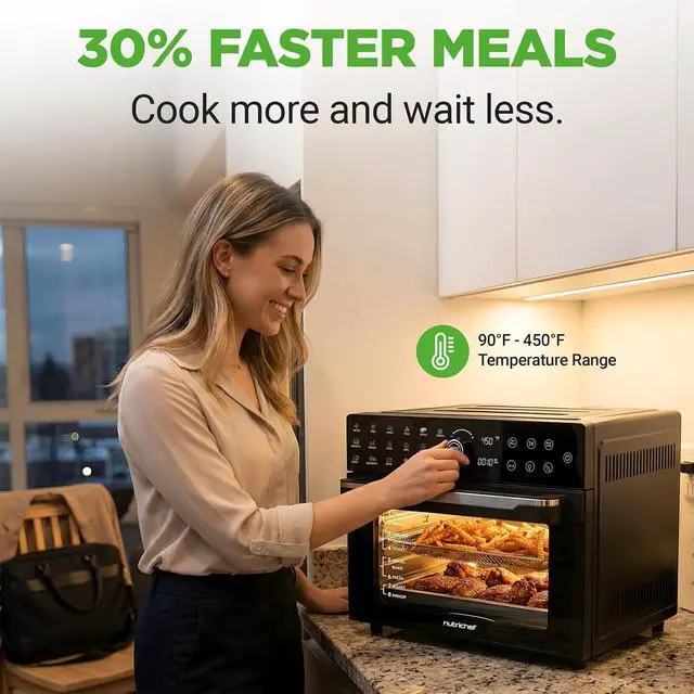 Alt view image 6 of 7 - NutriChef 32 Quart Air Fryer & Oven | Digital Airfryer with 20 Presets, Dual Cook, Rotisserie, Bake & More | Multi-Function Convection Countertop Oven | Large Capacity | 18" x 17" x 14 | Black