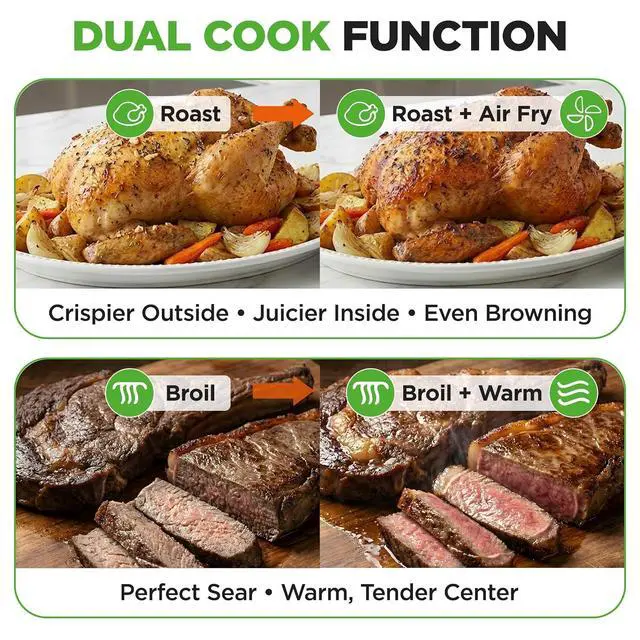 Alt view image 4 of 7 - NutriChef 32 Quart Air Fryer & Oven | Digital Airfryer with 20 Presets, Dual Cook, Rotisserie, Bake & More | Multi-Function Convection Countertop Oven | Large Capacity | 18" x 17" x 14 | Black