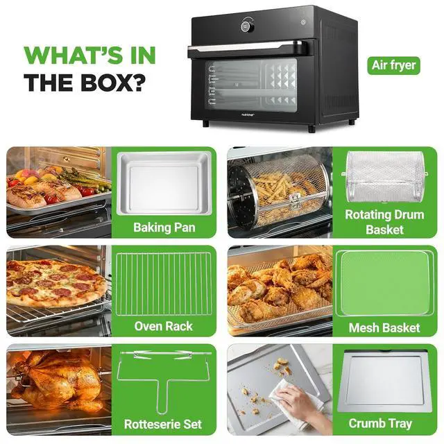 Alt view image 7 of 7 - NutriChef 32 Quart Air Fryer & Oven | Digital Airfryer with 20 Presets, Dual Cook, Rotisserie, Bake & More | Multi-Function Convection Countertop Oven | Large Capacity | 18" x 17" x 14 | Black