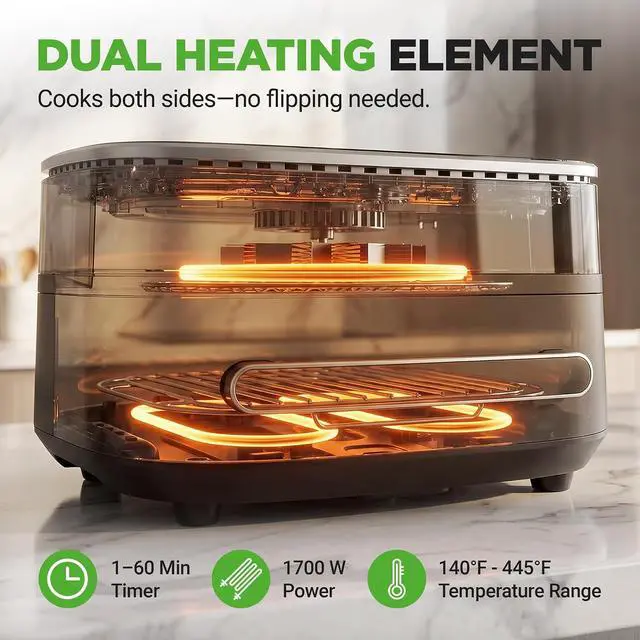 Alt view image 2 of 7 - NutriChef 6 Quart Extra Large Air Fryer with 11-in-1 Cooking Presets | Extra-Large Basket Fits Up to 12 Pizza | Adjustable Temperature 450F & Timer Range | Dual Heat Source Technology | Grey