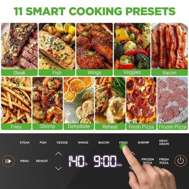 Alt view image 3 of 7 - NutriChef 6 Quart Extra Large Air Fryer with 11-in-1 Cooking Presets | Extra-Large Basket Fits Up to 12 Pizza | Adjustable Temperature 450F & Timer Range | Dual Heat Source Technology | Grey