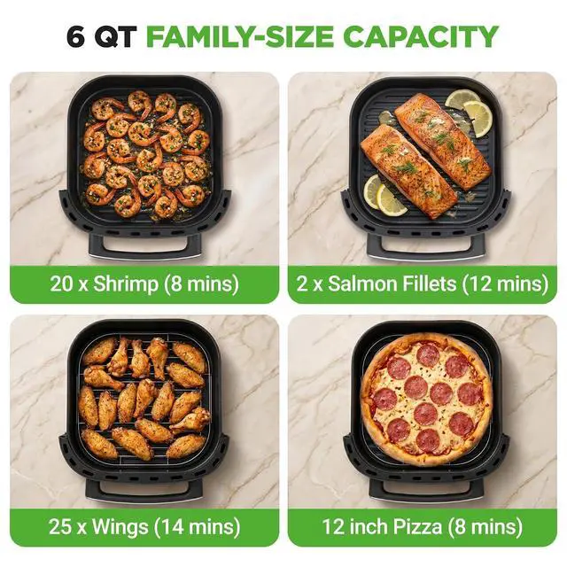 Alt view image 4 of 7 - NutriChef 6 Quart Extra Large Air Fryer with 11-in-1 Cooking Presets | Extra-Large Basket Fits Up to 12 Pizza | Adjustable Temperature 450F & Timer Range | Dual Heat Source Technology | Grey