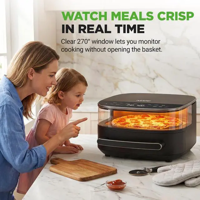 Alt view image 6 of 7 - NutriChef 6 Quart Extra Large Air Fryer with 11-in-1 Cooking Presets | Extra-Large Basket Fits Up to 12 Pizza | Adjustable Temperature 450F & Timer Range | Dual Heat Source Technology | Grey