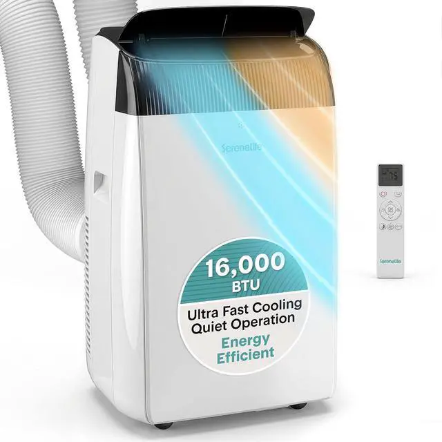 Main image of SereneLife 16,000 BTU Dual Hose Inverter Portable Air Conditioner | Portable Air Conditioner with Heat, Dehumidifier & Fan | Floor AC Unit for Bedroom, Living Room, & Office with Window Kit