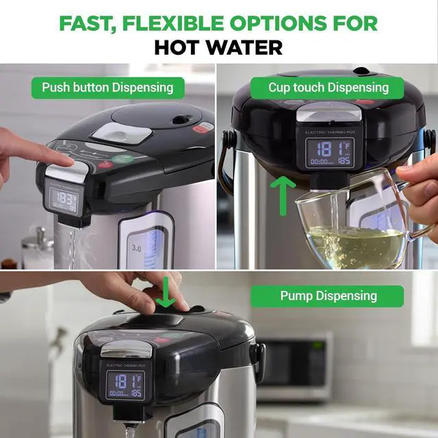 Alt view image 2 of 7 - NutriChef Digital Water Boiler and Warmer - 3L/3.17 Qt Stainless Electric Hot Water Dispenser w/ LCD Display, Rotating Base, Keep Warm, Auto Shut Off, Safety Lock, Instant Heating for Coffee & Tea