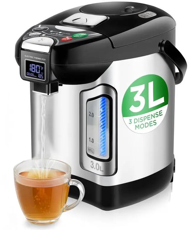 Main image of NutriChef Digital Water Boiler and Warmer - 3L/3.17 Qt Stainless Electric Hot Water Dispenser w/ LCD Display, Rotating Base, Keep Warm, Auto Shut Off, Safety Lock, Instant Heating for Coffee & Tea
