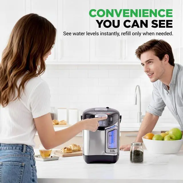 Alt view image 4 of 7 - NutriChef Digital Water Boiler and Warmer - 3L/3.17 Qt Stainless Electric Hot Water Dispenser w/ LCD Display, Rotating Base, Keep Warm, Auto Shut Off, Safety Lock, Instant Heating for Coffee & Tea