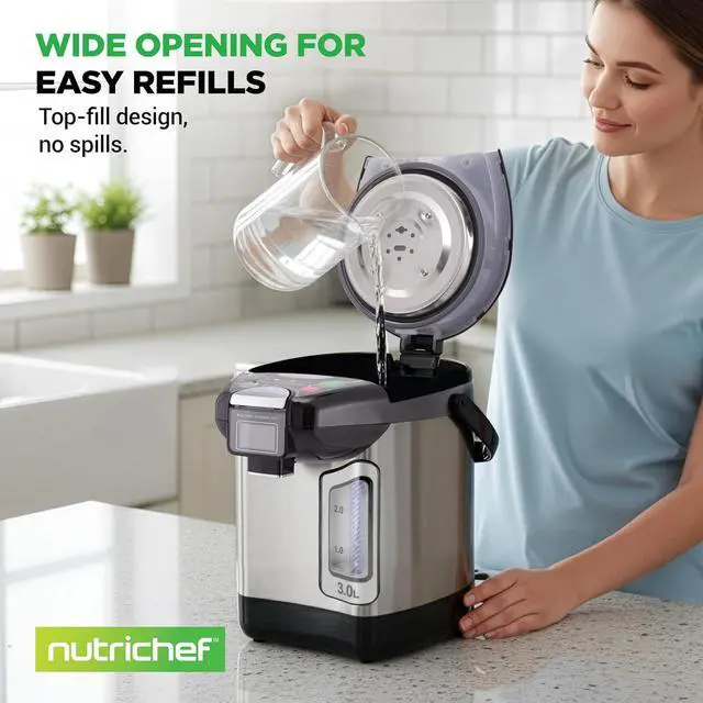 Alt view image 6 of 7 - NutriChef Digital Water Boiler and Warmer - 3L/3.17 Qt Stainless Electric Hot Water Dispenser w/ LCD Display, Rotating Base, Keep Warm, Auto Shut Off, Safety Lock, Instant Heating for Coffee & Tea