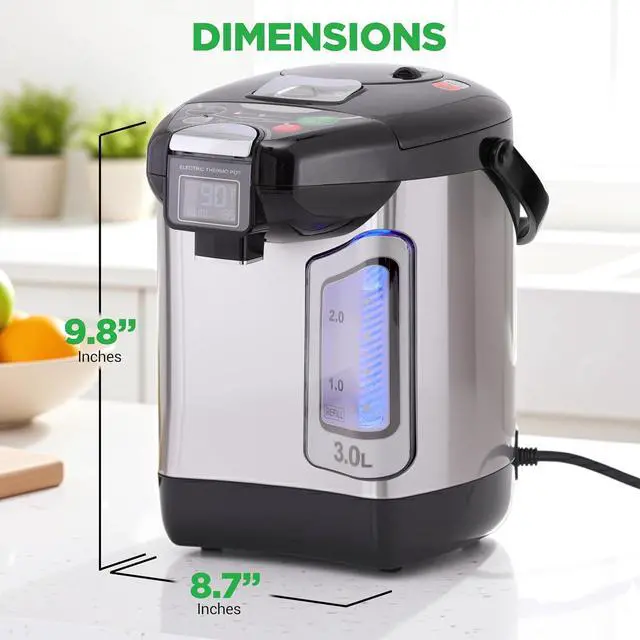 Alt view image 7 of 7 - NutriChef Digital Water Boiler and Warmer - 3L/3.17 Qt Stainless Electric Hot Water Dispenser w/ LCD Display, Rotating Base, Keep Warm, Auto Shut Off, Safety Lock, Instant Heating for Coffee & Tea
