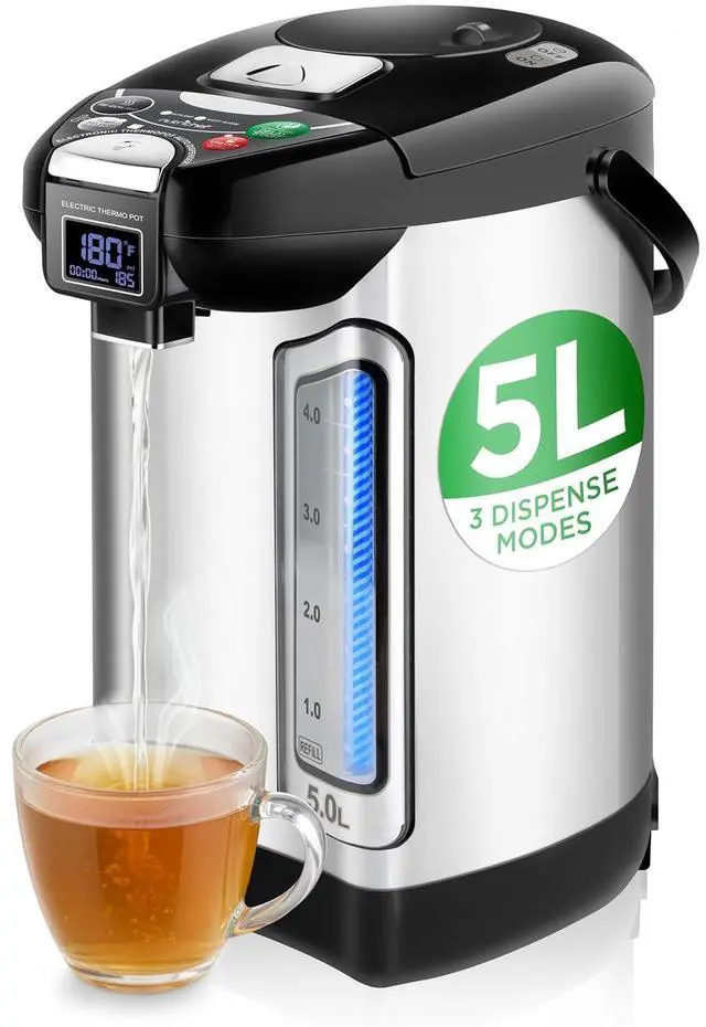 Main image of NutriChef Digital Water Boiler and Warmer - 5L/5.28 Qt Stainless Electric Hot Water Dispenser w/LCD Display, Rotating Base, Keep Warm, Auto Shut Off, Safety Lock, Instant Heating for Coffee & Tea