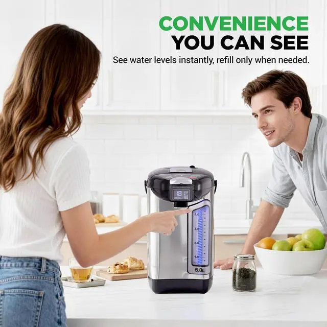 Alt view image 4 of 7 - NutriChef Digital Water Boiler and Warmer - 5L/5.28 Qt Stainless Electric Hot Water Dispenser w/LCD Display, Rotating Base, Keep Warm, Auto Shut Off, Safety Lock, Instant Heating for Coffee & Tea