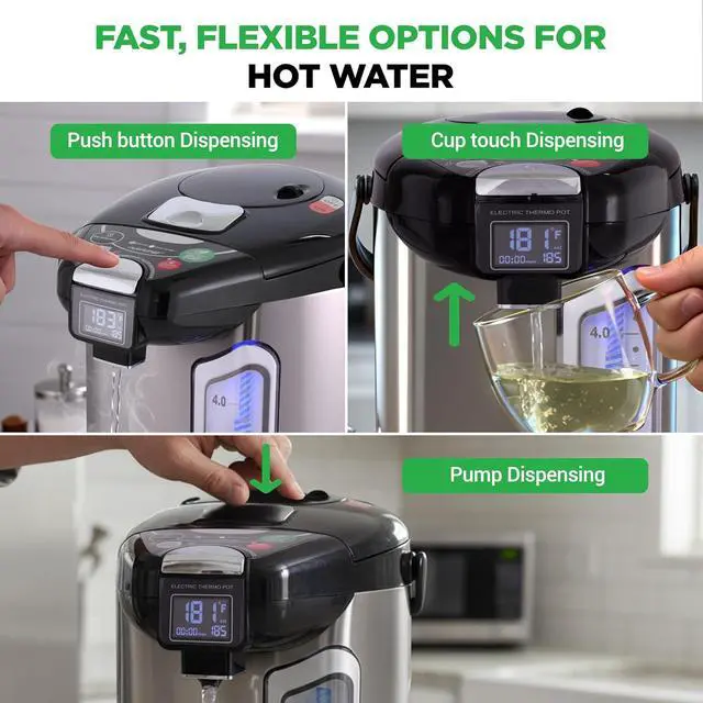 Alt view image 2 of 7 - NutriChef Digital Water Boiler and Warmer - 5L/5.28 Qt Stainless Electric Hot Water Dispenser w/LCD Display, Rotating Base, Keep Warm, Auto Shut Off, Safety Lock, Instant Heating for Coffee & Tea