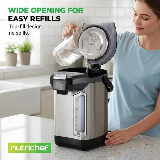 Alt view image 6 of 7 - NutriChef Digital Water Boiler and Warmer - 5L/5.28 Qt Stainless Electric Hot Water Dispenser w/LCD Display, Rotating Base, Keep Warm, Auto Shut Off, Safety Lock, Instant Heating for Coffee & Tea