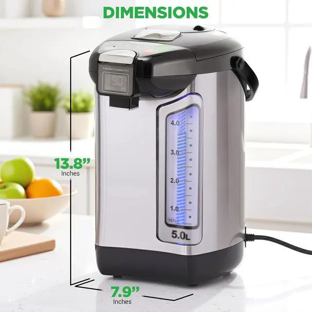 Alt view image 7 of 7 - NutriChef Digital Water Boiler and Warmer - 5L/5.28 Qt Stainless Electric Hot Water Dispenser w/LCD Display, Rotating Base, Keep Warm, Auto Shut Off, Safety Lock, Instant Heating for Coffee & Tea