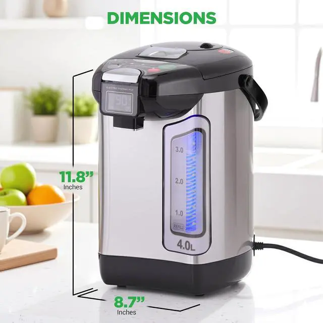 Alt view image 7 of 7 - NutriChef Digital Water Boiler and Warmer - 4L/4.23 Qt Stainless Electric Hot Water Dispenser w/ LCD Display, Rotating Base, Keep Warm, Auto Shut Off, Safety Lock, Instant Heating for Coffee & Tea