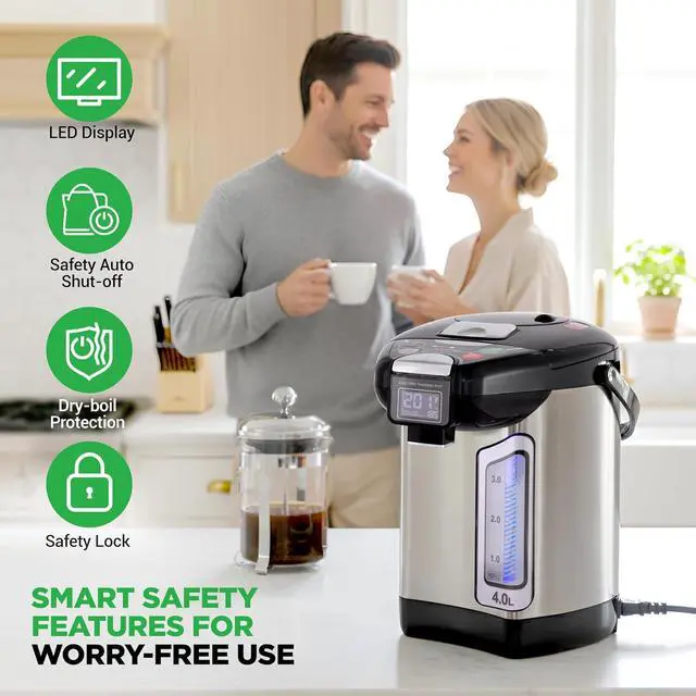 Alt view image 5 of 7 - NutriChef Digital Water Boiler and Warmer - 4L/4.23 Qt Stainless Electric Hot Water Dispenser w/ LCD Display, Rotating Base, Keep Warm, Auto Shut Off, Safety Lock, Instant Heating for Coffee & Tea
