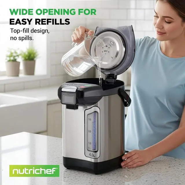 Alt view image 6 of 7 - NutriChef Digital Water Boiler and Warmer - 4L/4.23 Qt Stainless Electric Hot Water Dispenser w/ LCD Display, Rotating Base, Keep Warm, Auto Shut Off, Safety Lock, Instant Heating for Coffee & Tea