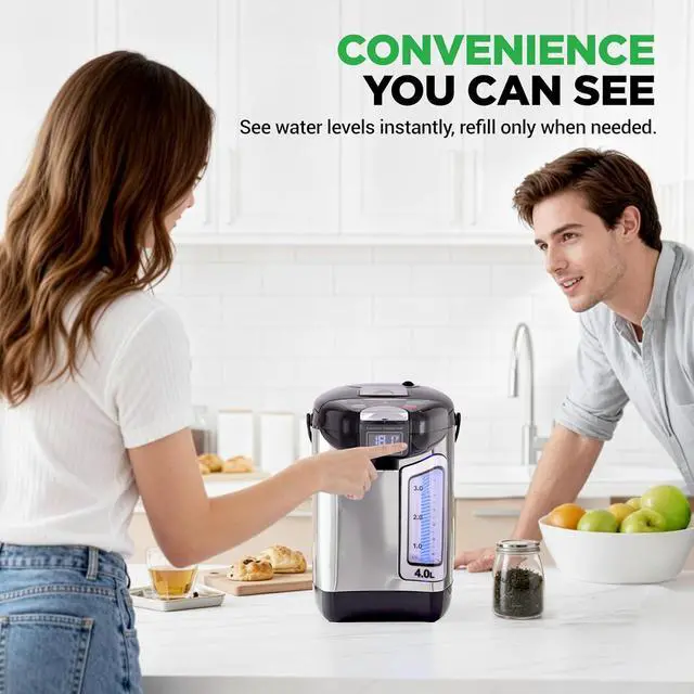 Alt view image 4 of 7 - NutriChef Digital Water Boiler and Warmer - 4L/4.23 Qt Stainless Electric Hot Water Dispenser w/ LCD Display, Rotating Base, Keep Warm, Auto Shut Off, Safety Lock, Instant Heating for Coffee & Tea