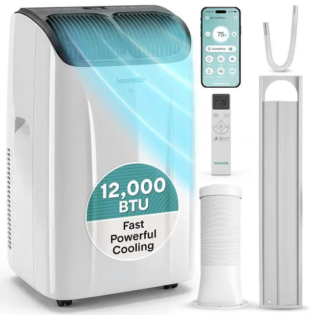 Main image of SereneLife 12,000 BTU Portable Air Conditioner with Dehumidifier & Fan | Wi-Fi Enabled Portable AC Unit for Wide Area Climate Control | Compact Standing Air Conditioner with Window Kit