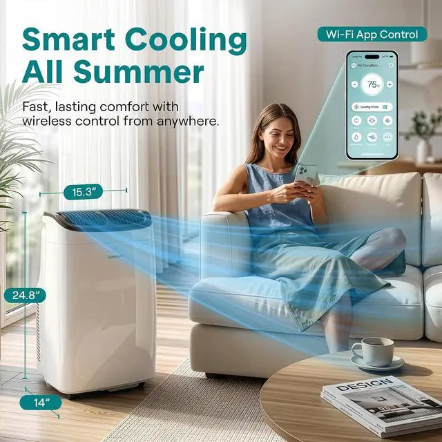 Alt view image 2 of 7 - SereneLife 8,000 BTU Portable Air Conditioner with Dehumidifier & Fan | Portable AC Unit with WiFi for Wide Area Climate Control | Compact Standing Air Conditioner with Window Kit