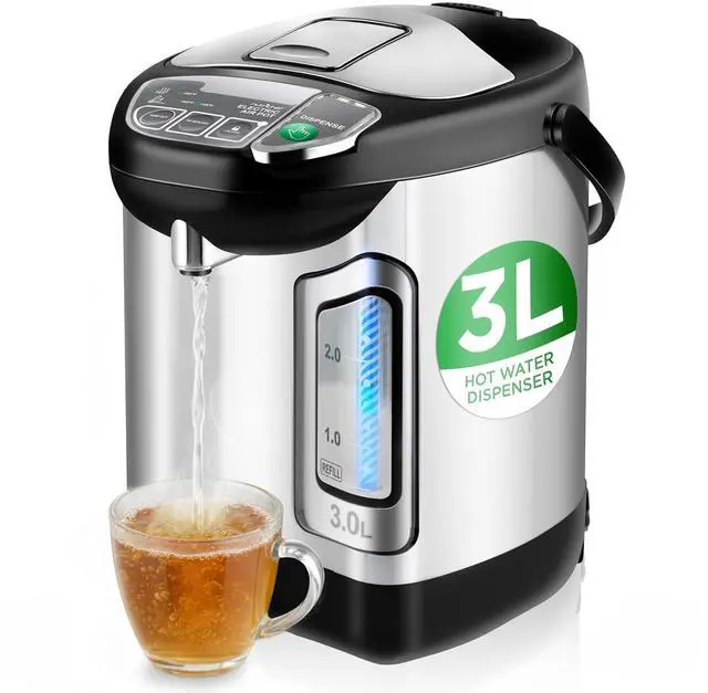 Main image of NutriChef Electric Water Boiler and Warmer - 3L/3.17 Qt Stainless Steel Electric Hot Water Dispenser w/Rotating Base, Auto Shut Off, Safety Lock, Instant Heating for Coffee & Tea (NCHUB13)