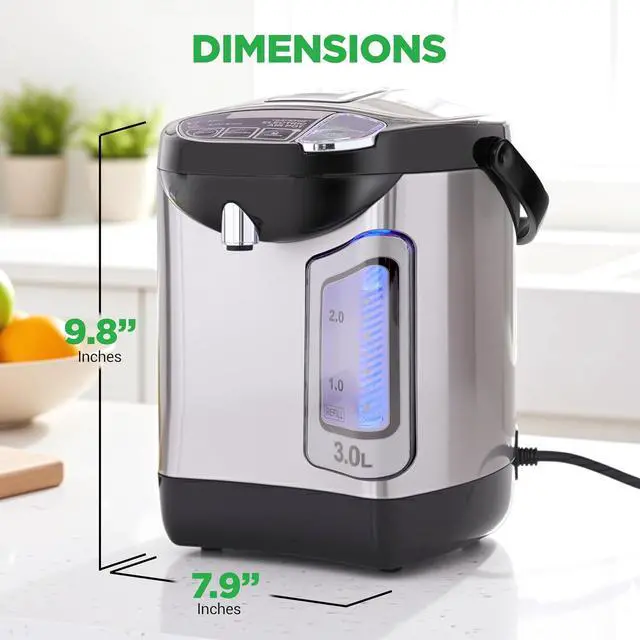 Alt view image 3 of 7 - NutriChef Electric Water Boiler and Warmer - 3L/3.17 Qt Stainless Steel Electric Hot Water Dispenser w/Rotating Base, Auto Shut Off, Safety Lock, Instant Heating for Coffee & Tea (NCHUB13)