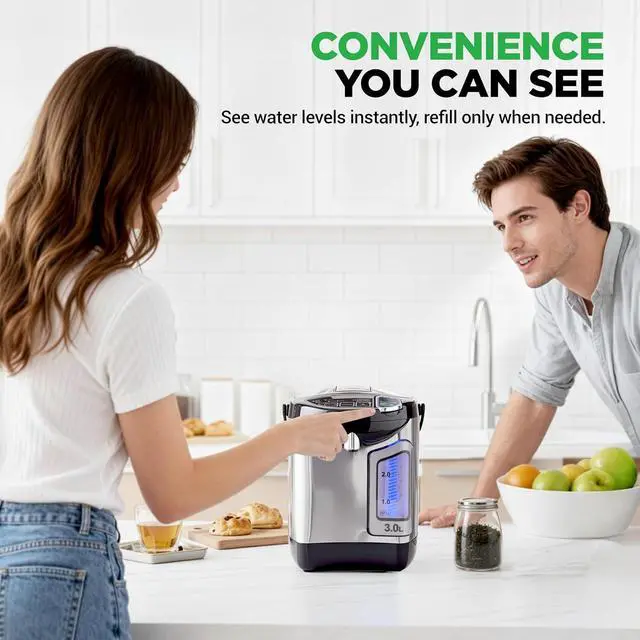 Alt view image 6 of 7 - NutriChef Electric Water Boiler and Warmer - 3L/3.17 Qt Stainless Steel Electric Hot Water Dispenser w/Rotating Base, Auto Shut Off, Safety Lock, Instant Heating for Coffee & Tea (NCHUB13)