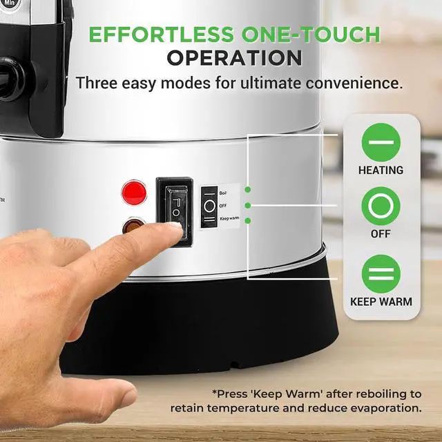 Alt view image 3 of 7 - NutriChef Water Boiler and Hot Water Dispenser, 8L Electric Beverage Dispenser with Safety Lock Lid, Non-Drip Tap, Warm Function, Food Grade Stainless Steel, Home & Commercial Use, 19"x9"x9", Silver