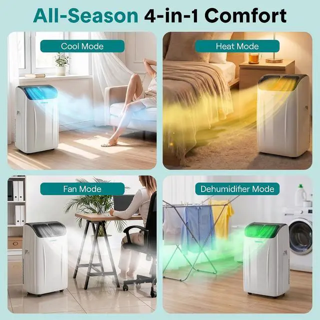 Alt view image 4 of 7 - SereneLife 14,000 BTU Portable Air Conditioner with Dehumidifier, Heat, & Fan | Wi-Fi Enabled Portable AC Unit for Rooms up to 650 Sq Ft | Compact Standing Air Conditioner with Window Kit