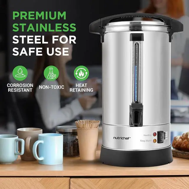 Alt view image 6 of 7 - NutriChef Water Boiler and Hot Water Dispenser, 8L Electric Beverage Dispenser with Safety Lock Lid, Non-Drip Tap, Warm Function, Food Grade Stainless Steel, Home & Commercial Use, 19"x9"x9", Silver