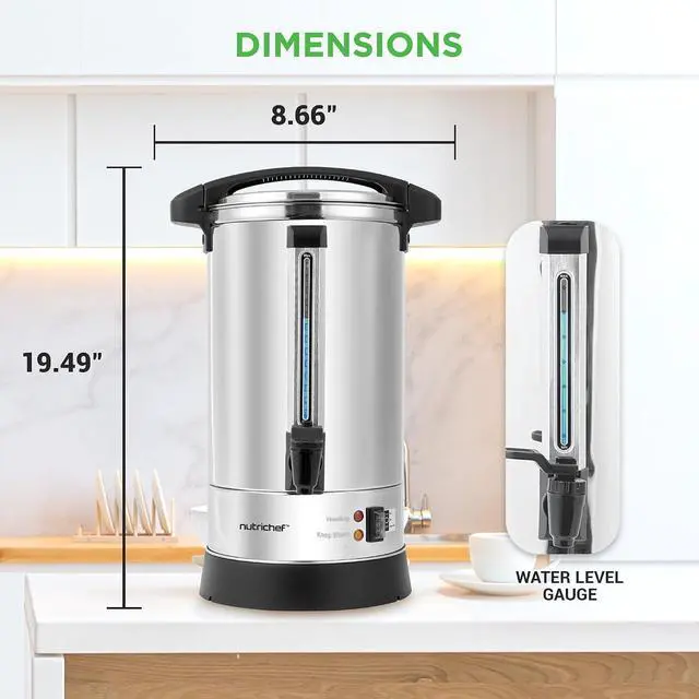 Alt view image 7 of 7 - NutriChef Water Boiler and Hot Water Dispenser, 8L Electric Beverage Dispenser with Safety Lock Lid, Non-Drip Tap, Warm Function, Food Grade Stainless Steel, Home & Commercial Use, 19"x9"x9", Silver