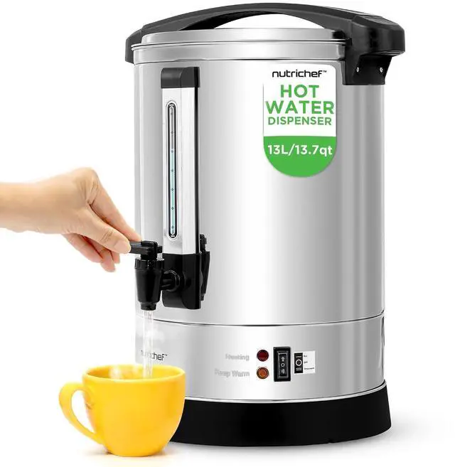 Main image of NutriChef Water Boiler and Hot Water Dispenser, 13L Electric Beverage Dispenser with Safety Lock Lid, Non-Drip Tap, Warm Function, Food Grade Stainless Steel, Home and Commercial Use, 20x11x11 in.
