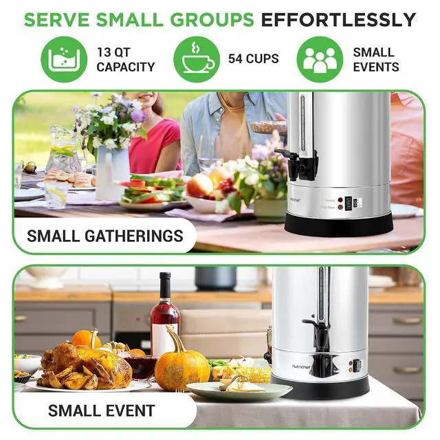 Alt view image 2 of 7 - NutriChef Water Boiler and Hot Water Dispenser, 13L Electric Beverage Dispenser with Safety Lock Lid, Non-Drip Tap, Warm Function, Food Grade Stainless Steel, Home and Commercial Use, 20x11x11 in.