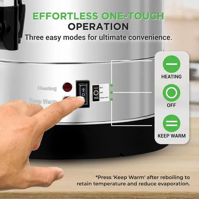 Alt view image 3 of 7 - NutriChef Water Boiler and Hot Water Dispenser, 13L Electric Beverage Dispenser with Safety Lock Lid, Non-Drip Tap, Warm Function, Food Grade Stainless Steel, Home and Commercial Use, 20x11x11 in.