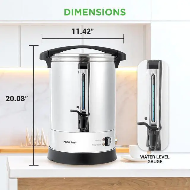 Alt view image 7 of 7 - NutriChef Water Boiler and Hot Water Dispenser, 13L Electric Beverage Dispenser with Safety Lock Lid, Non-Drip Tap, Warm Function, Food Grade Stainless Steel, Home and Commercial Use, 20x11x11 in.