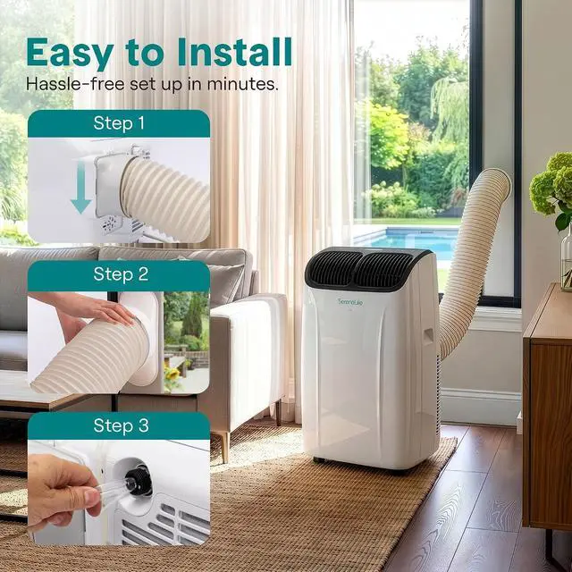Alt view image 6 of 7 - SereneLife 12,000 BTU Portable Air Conditioner with Dehumidifier & Fan | Wi-Fi Enabled Portable AC Unit for Wide Area Climate Control | Compact Standing Air Conditioner with Window Kit